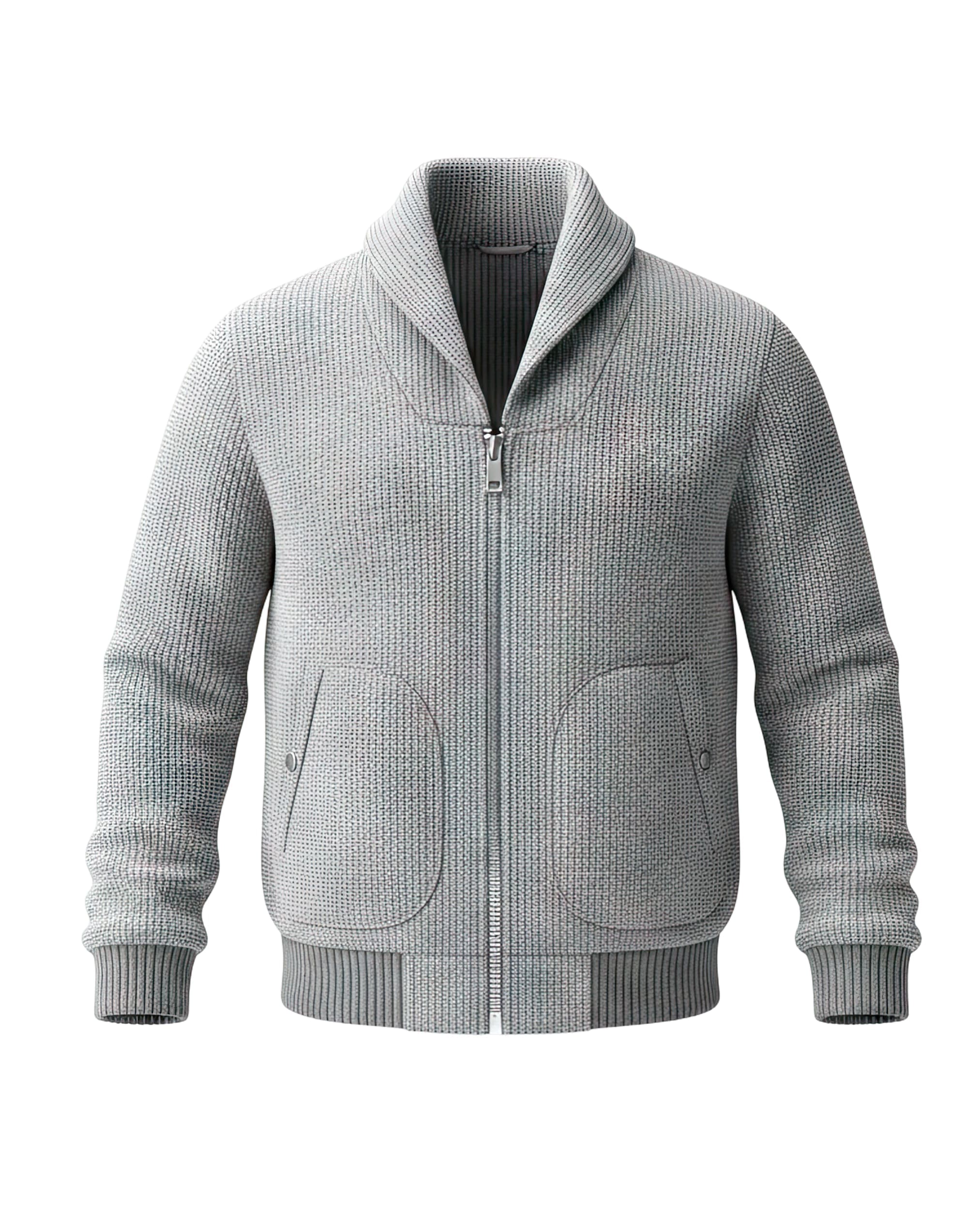 Grey Zip-Up Shawl Collar Cardigan