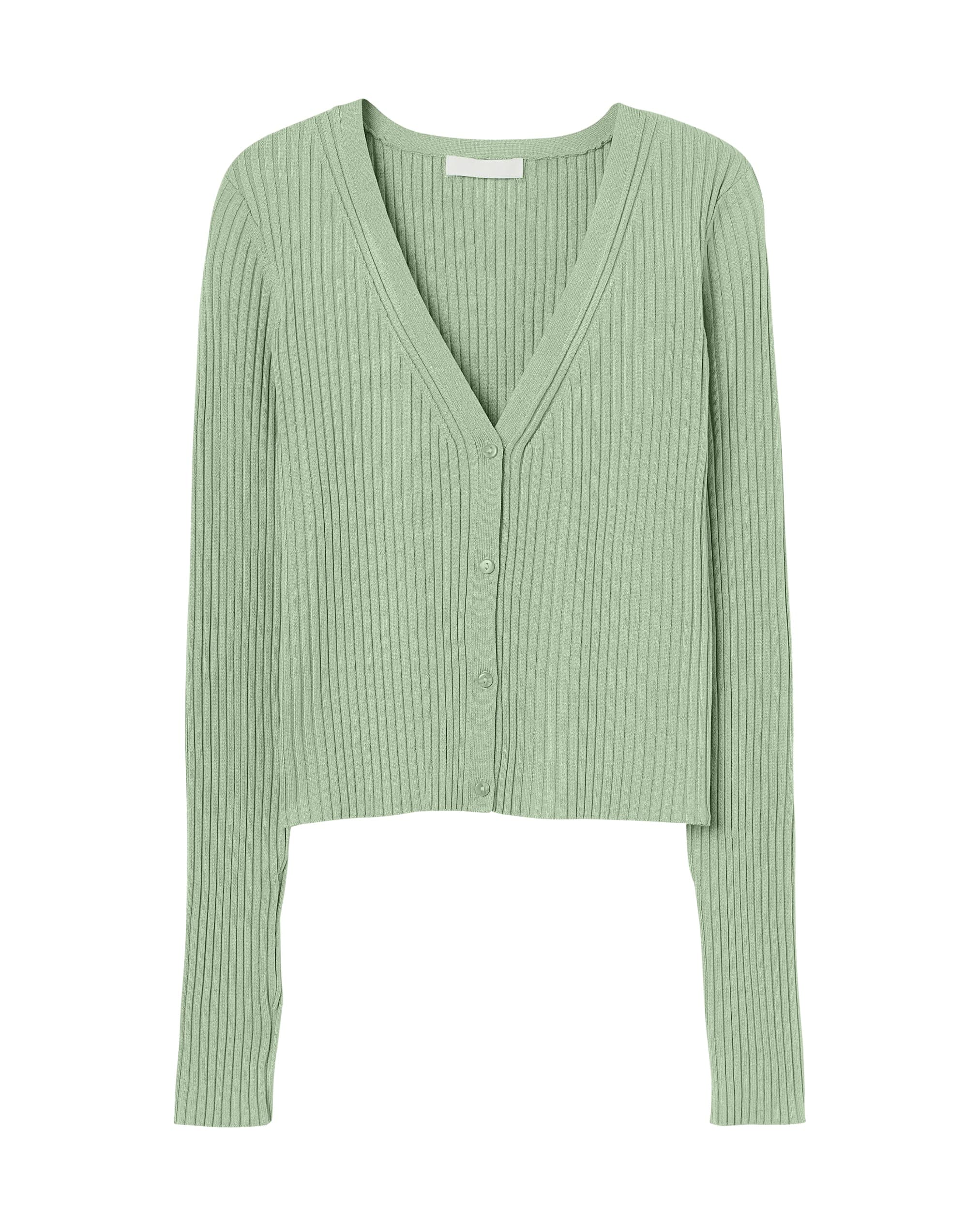 Sage Green Ribbed V-Neck Cardigan